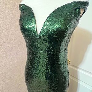 Wedding guest, Gala event dress or, black tie event dress. Emerald green sequin
